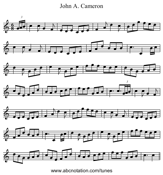 John A. Cameron - staff notation