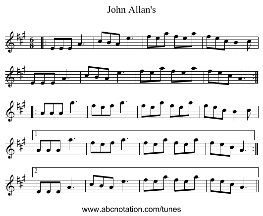 John Allan's - staff notation