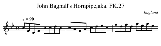 John Bagnall's Hornpipe,aka. FK.27 - staff notation