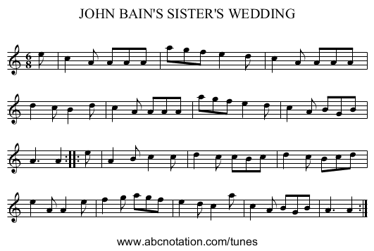JOHN BAIN'S SISTER'S WEDDING - staff notation