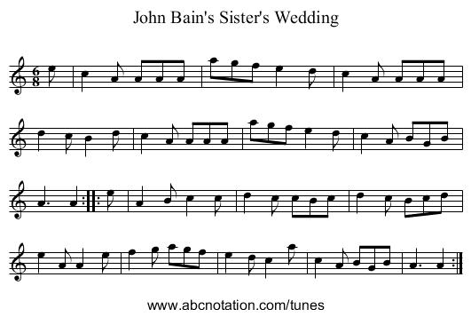 John Bain's Sister's Wedding - staff notation