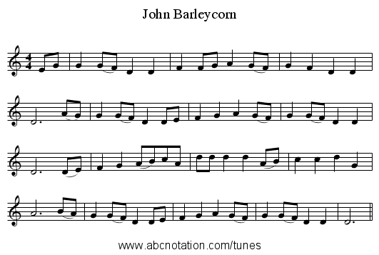 John Barleycorn - staff notation