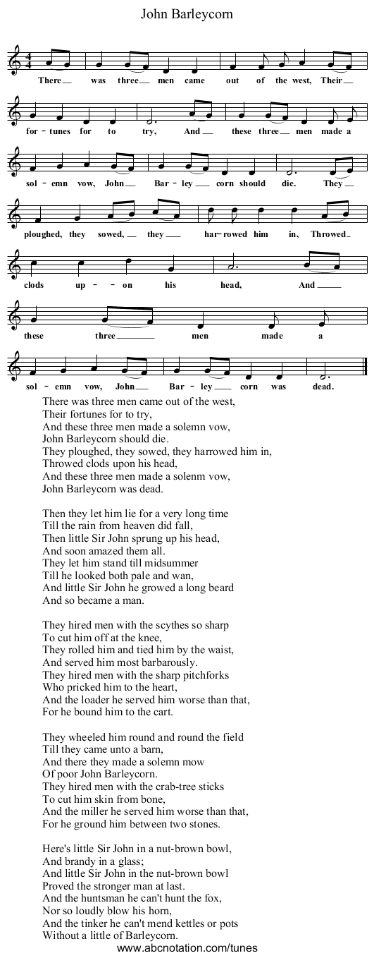 John Barleycorn - staff notation