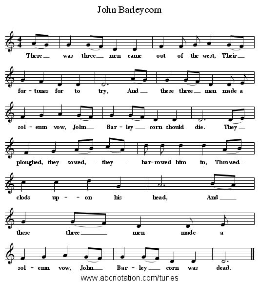 John Barleycorn - staff notation