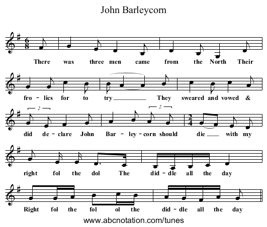 John Barleycorn - staff notation