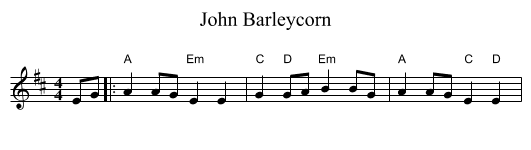 John Barleycorn - staff notation
