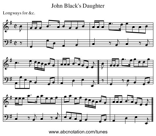 John Black's Daughter - staff notation