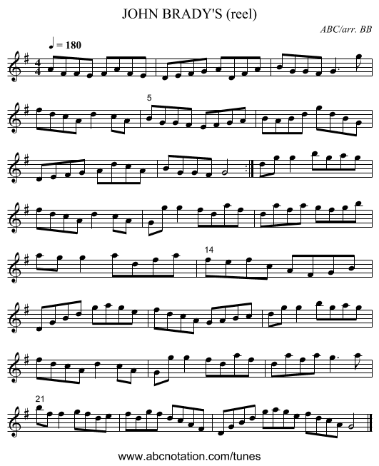 JOHN BRADY'S (reel) - staff notation