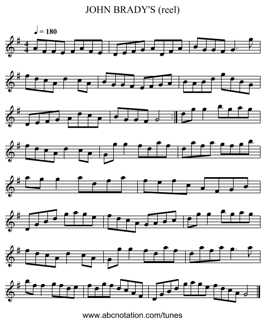JOHN BRADY'S (reel) - staff notation