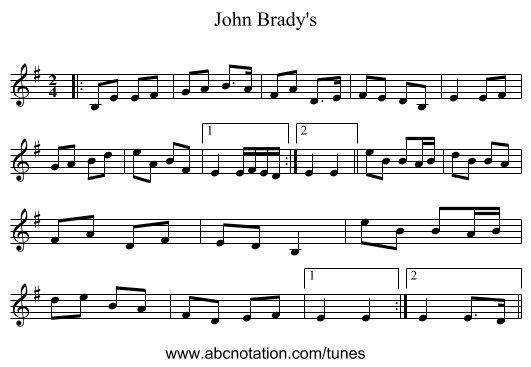 John Brady's - staff notation