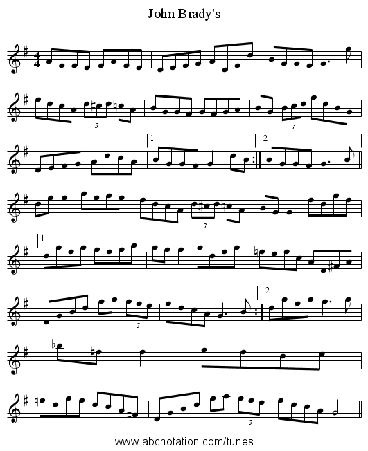 John Brady's - staff notation