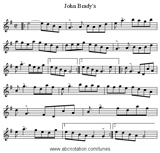 John Brady's - staff notation