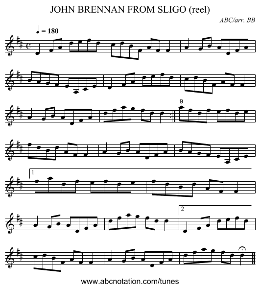 JOHN BRENNAN FROM SLIGO (reel) - staff notation