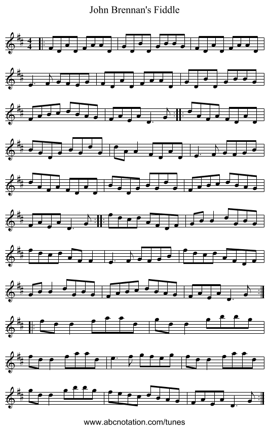 John Brennan's Fiddle - staff notation