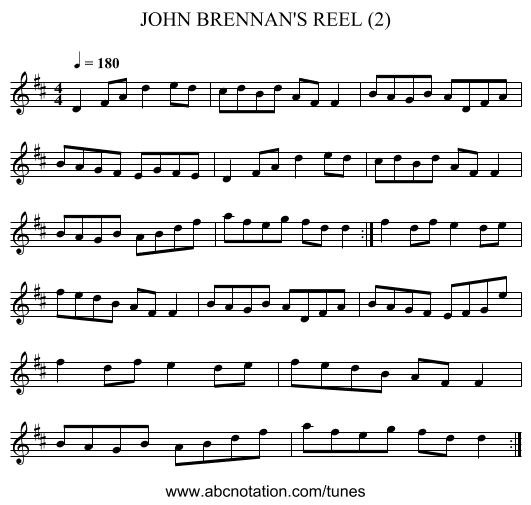 JOHN BRENNAN'S REEL (2) - staff notation