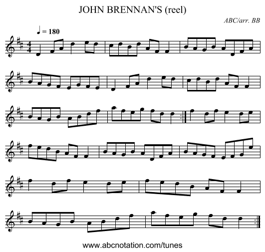 JOHN BRENNAN'S (reel) - staff notation