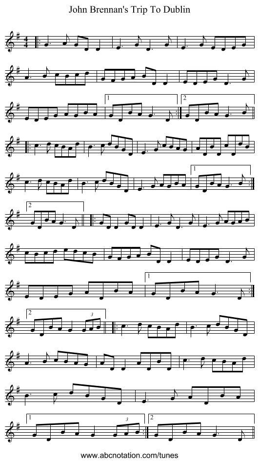 John Brennan's Trip To Dublin - staff notation