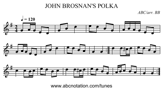 JOHN BROSNAN'S POLKA - staff notation