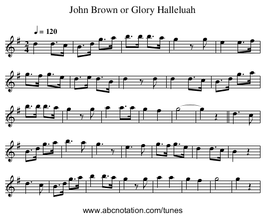 John Brown or Glory Halleluah - staff notation