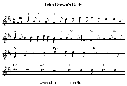 John Brown's Body - staff notation