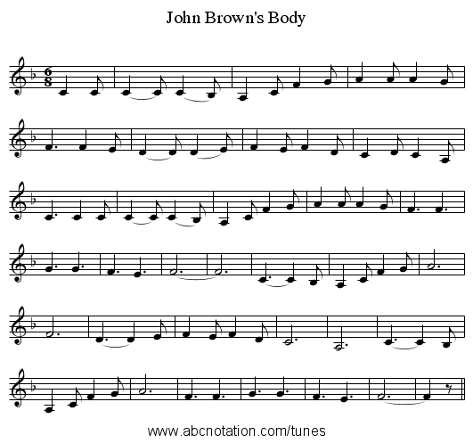 John Brown's Body - staff notation