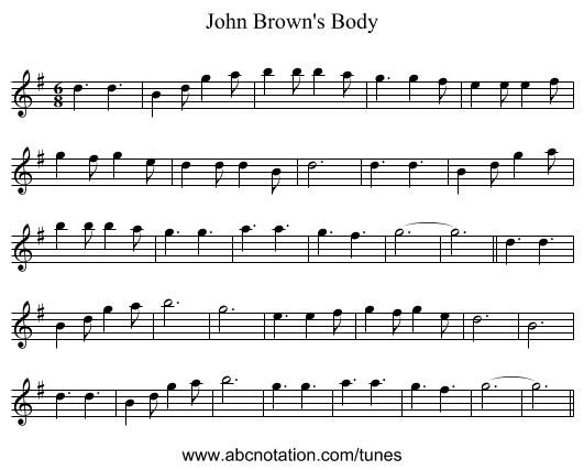 John Brown's Body - staff notation