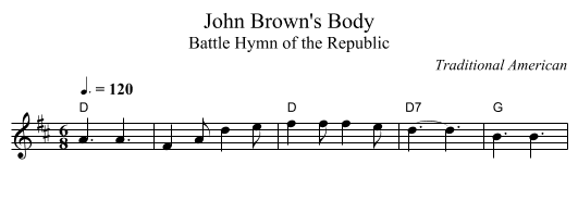 John Brown's Body - staff notation