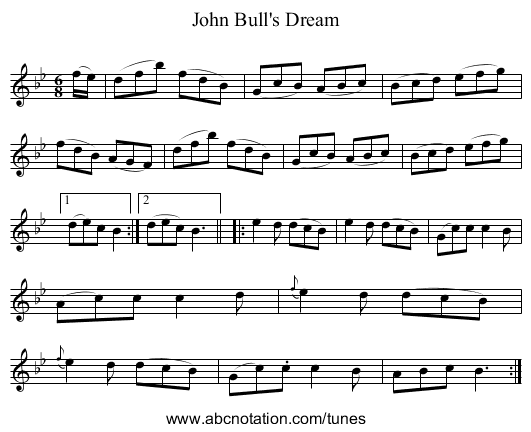 John Bull's Dream - staff notation