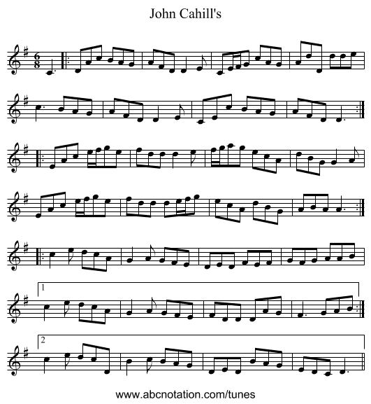 John Cahill's - staff notation