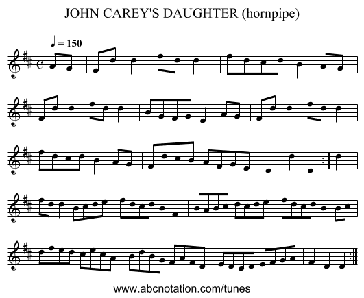 JOHN CAREY'S DAUGHTER (hornpipe) - staff notation