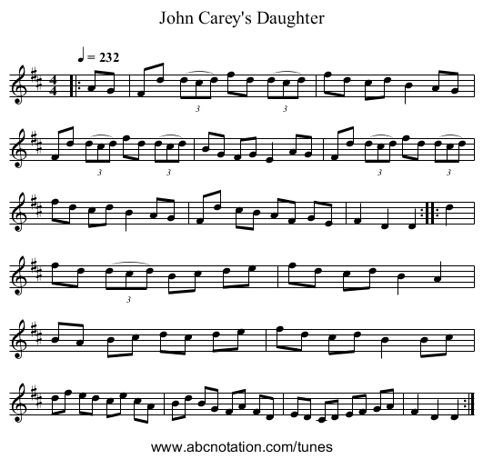 John Carey's Daughter - staff notation