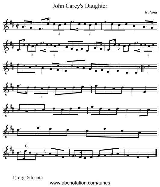 John Carey's Daughter - staff notation