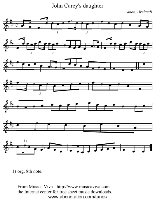 John Carey's daughter - staff notation