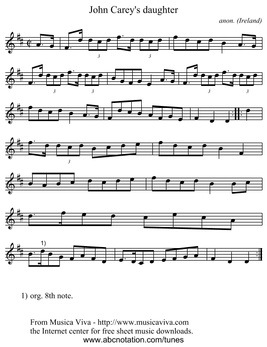 John Carey's daughter - staff notation