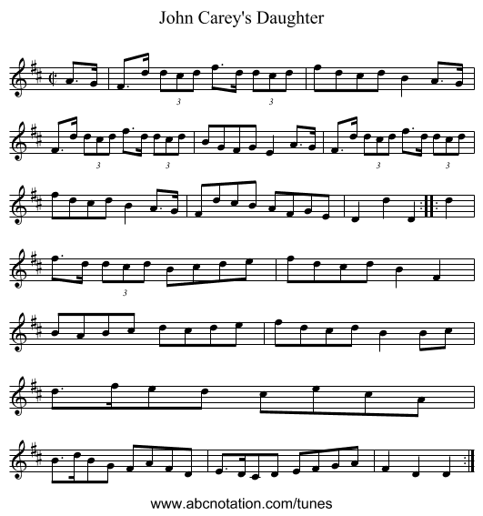 John Carey's Daughter - staff notation