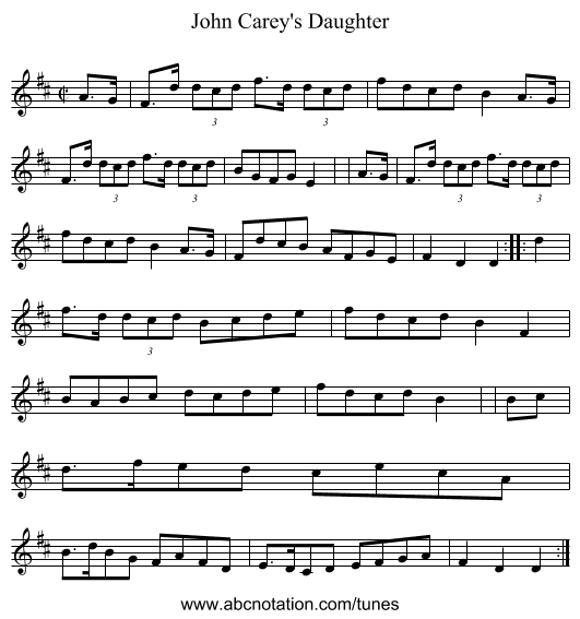 John Carey's Daughter - staff notation