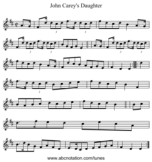 John Carey's Daughter - staff notation