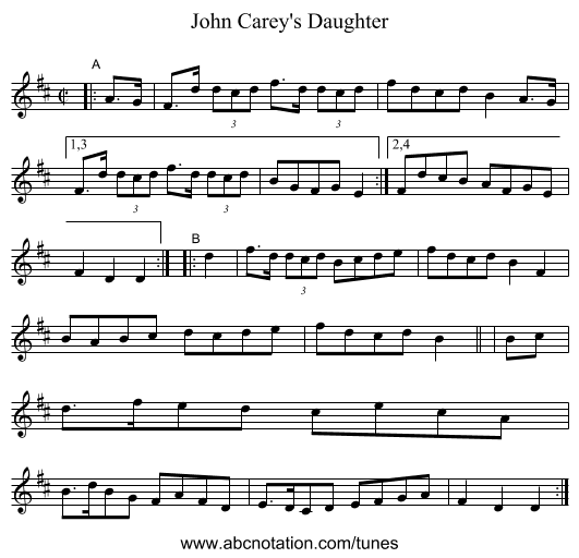 John Carey's Daughter - staff notation