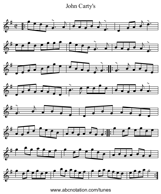 John Carty's - staff notation