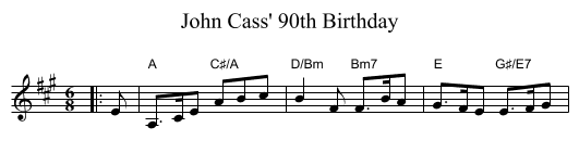 John Cass' 90th Birthday - staff notation