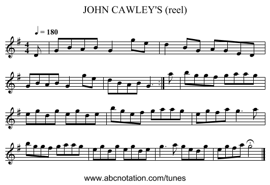 JOHN CAWLEY'S (reel) - staff notation