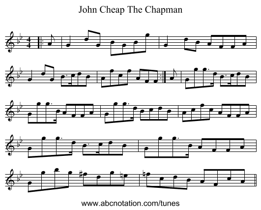 John Cheap The Chapman - staff notation