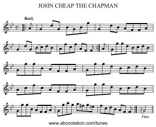 JOHN CHEAP THE CHAPMAN - staff notation