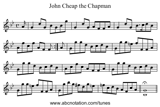 John Cheap the Chapman - staff notation
