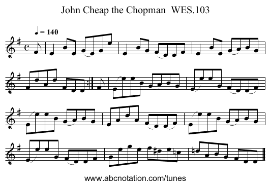 John Cheap the Chopman  WES.103 - staff notation