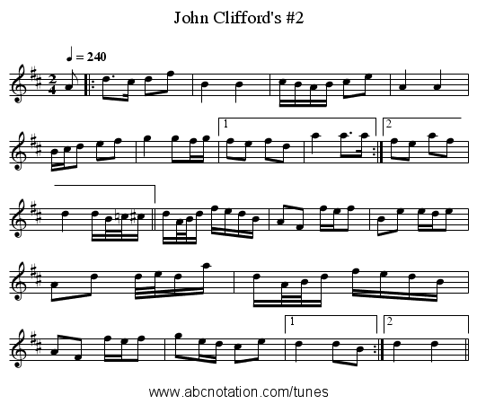 John Clifford's #2 - staff notation