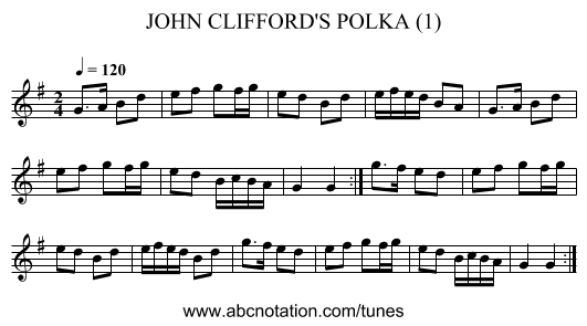 JOHN CLIFFORD'S POLKA (1) - staff notation