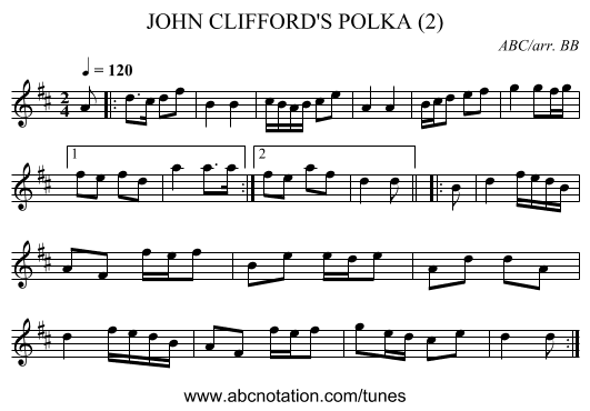 JOHN CLIFFORD'S POLKA (2) - staff notation