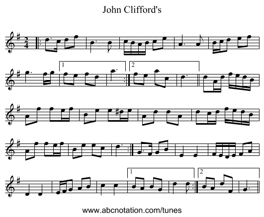 John Clifford's - staff notation