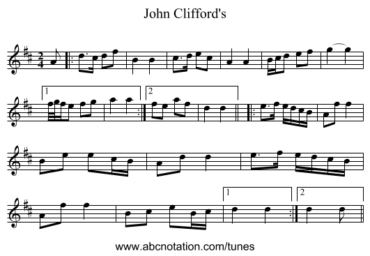 John Clifford's - staff notation